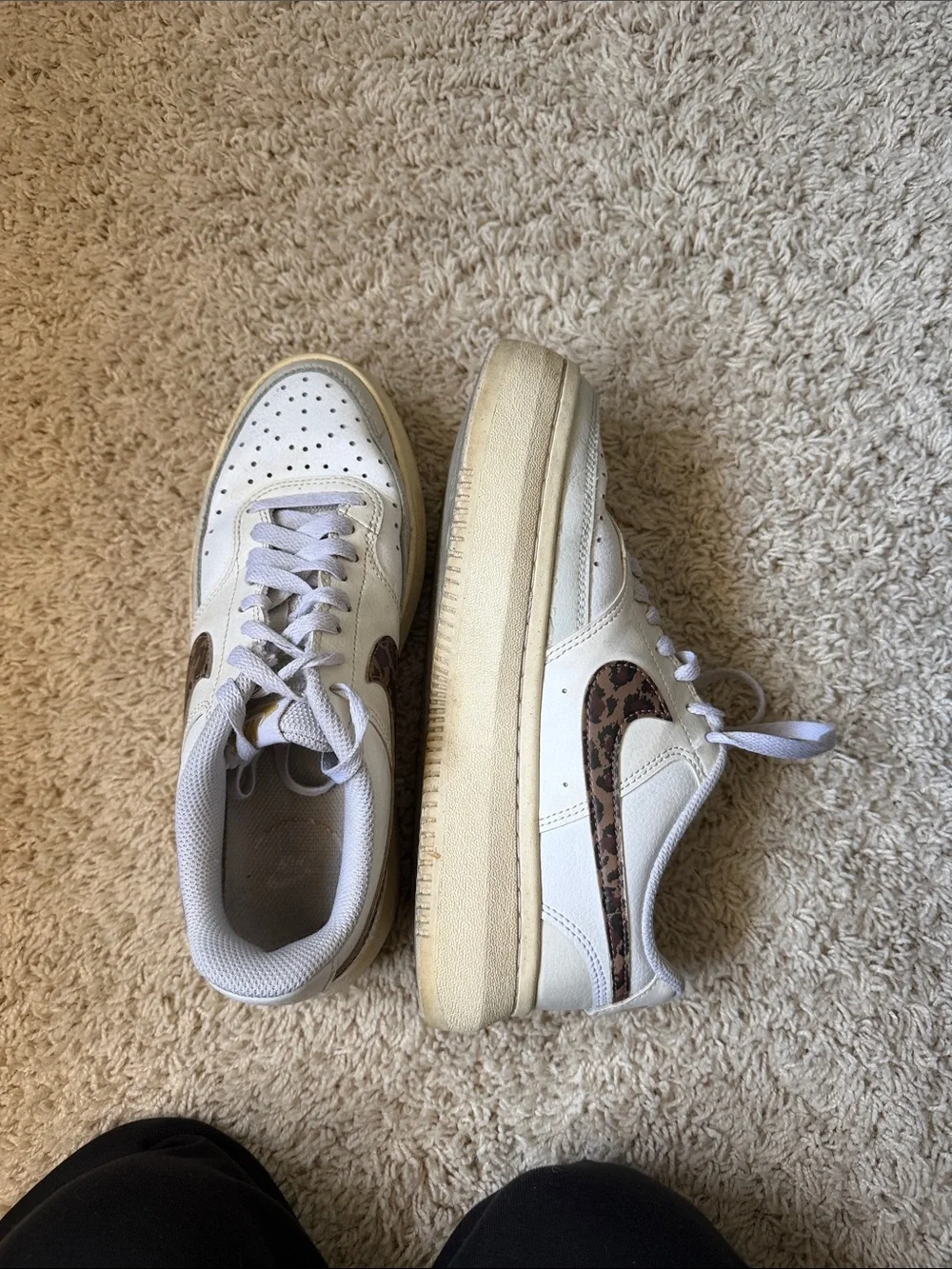 Nike White Platform Sneakers with Leopard-Print Swoosh